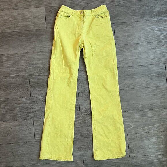 Vtg St. John Sport Chartreuse Trousers Straight Leg Mid Rise Jeans Size 0 - Picture 1 of 7